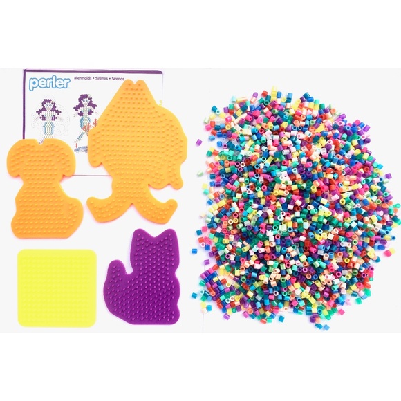 Perler Bead Lot 6 oz Melt Beads & 4 Peg Boards Mermaid Cat Dog Square - Picture 1 of 4